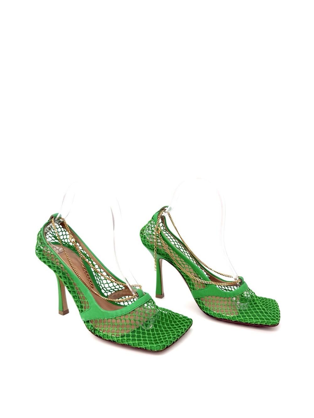 Bottega Veneta Mesh Stretch Pumps 38 US 8 Leather Trim Chain Parakeet Green NWOB